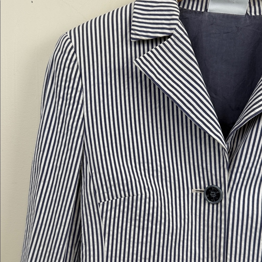 AKRIS PUNTO cotton Striped Navy & White seersucker Women's Blazer 6 - Picture 7 of 9